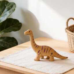 Hand Carved Wooden Brontosaurus Figurine Striped Dinosaur Nursery Decor Whimsical Desk Accessory Unique Birthday Gift For Dino Lover - thumbnail 4