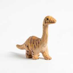 Hand Carved Wooden Brontosaurus Figurine Striped Dinosaur Nursery Decor Whimsical Desk Accessory Unique Birthday Gift For Dino Lover - thumbnail 2