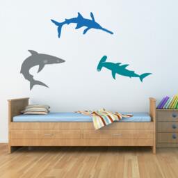 Shark Wall Decal Set Bull Shark, Hammerhead, Sawshark - Boy Bedroom Decor - thumbnail 1