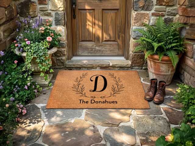 Monogram Doormat - Open Laurel Wreath Initial - Custom Welcome Mat - image 1