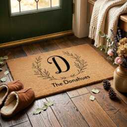 Monogram Doormat - Open Laurel Wreath Initial - Custom Welcome Mat - thumbnail 2