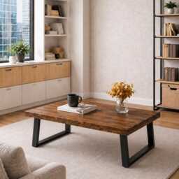 Solid Wood Coffee Table - Chunky Rustic Industrial Design, Trapezium Legs - thumbnail 4