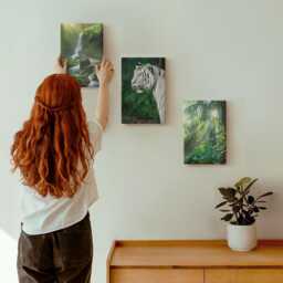 3 Piece Canvas Set - Jungle With A White Tiger & Wild Waterfall, Green Wall Art Print, Animals Hanging - thumbnail 1