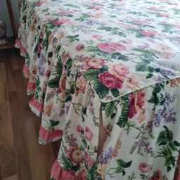 Bedspread Skirted Coverlet Ruffled Bed Cover Shabby Chic Bedding Pink Floral Duck Linen Queen King 28 32 Drop Split Corner Custom - thumbnail 4