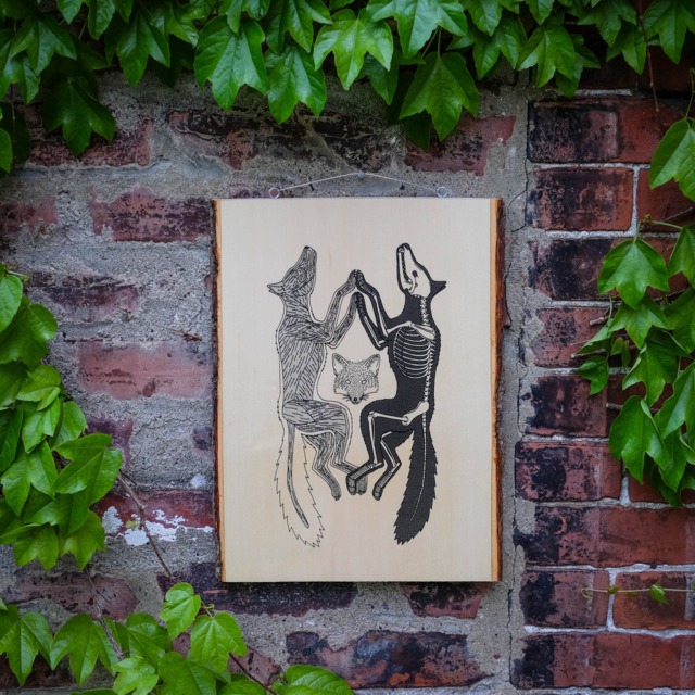 Anatomy Of The Fox -- Screenprinted Wood Slab Wall Art - image 1