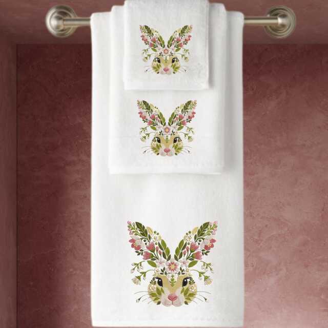 Embroidered Bunny Towels Whimsical Floral Design, Personalised Luxury Cotton - image 1