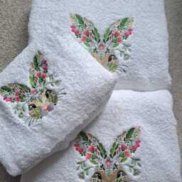 Embroidered Bunny Towels Whimsical Floral Design, Personalised Luxury Cotton - thumbnail 4