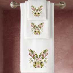 Embroidered Bunny Towels Whimsical Floral Design, Personalised Luxury Cotton