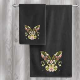 Embroidered Bunny Towels Whimsical Floral Design, Personalised Luxury Cotton - thumbnail 2