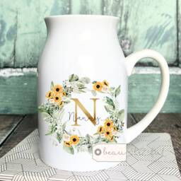 Personalised Name Nanna Nanny Mum Auntie Grandma Mama Home Sunflower Floral Ceramic Small Vase Jug Mug Birthday Gift - thumbnail 1