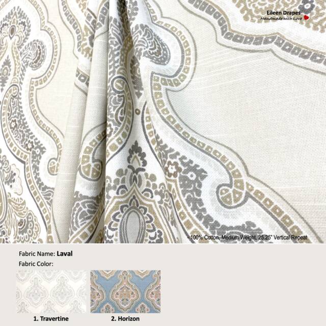 Laval 2 Colors Damask Paisley Geometric Modern Cotton Curtain, Valance Extra Width, Pleated, Lined Drapery Panel Offered As Upgrades - image 1