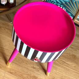 Black & White Striped Bedside Table. Hot Pink Top Legs, Stripe Nightstand, Colourful End Table , Taller Legs - thumbnail 2