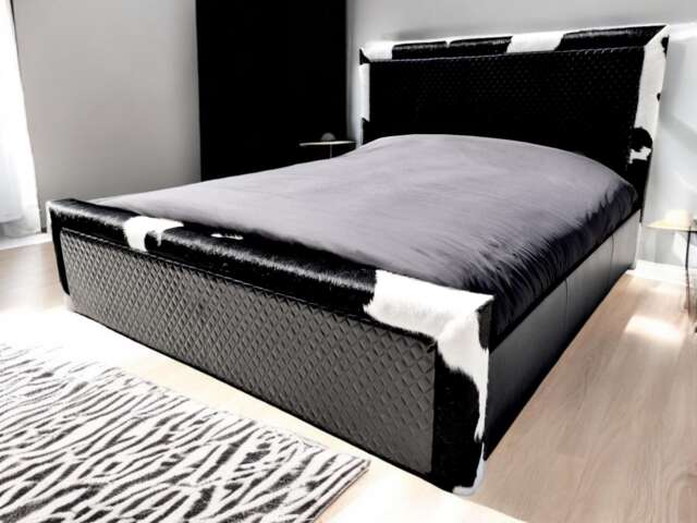 Handmade - Stunning Genuine Cowhide & Diamond Stitched Leather Super King Luxury Bed Frame - image 1