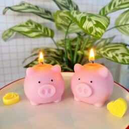 Piggy Bank Candle, Pig Animal New Year Lucky Gift, Cute Room Decor, Birthday Pink Candle - thumbnail 3