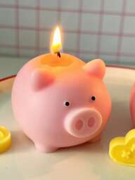 Piggy Bank Candle, Pig Animal New Year Lucky Gift, Cute Room Decor, Birthday Pink Candle - thumbnail 1