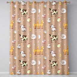 Cute Farm Animals Peach Background Seamless Pattern Readymade Eyelet Ring Top Thermal 100% Blackout Curtains - thumbnail 2