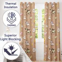 Cute Farm Animals Peach Background Seamless Pattern Readymade Eyelet Ring Top Thermal 100% Blackout Curtains - thumbnail 3