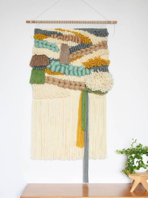 Large Beige Yarn Wall Hanging Modern Fiber Art Tapestry - image 1