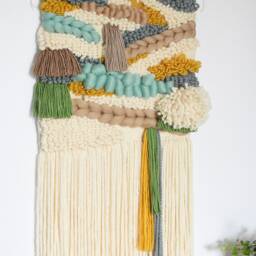 Large Beige Yarn Wall Hanging Modern Fiber Art Tapestry - thumbnail 3