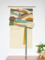 Large Beige Yarn Wall Hanging Modern Fiber Art Tapestry - thumbnail 1