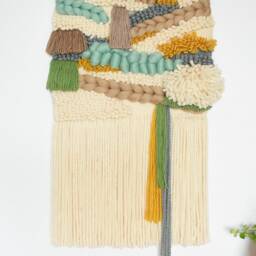 Large Beige Yarn Wall Hanging Modern Fiber Art Tapestry - thumbnail 2
