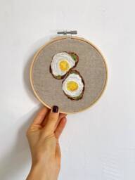 Avocado Toast With Egg Embroidery Hoop Art, Breakfast Wall Hanging Decor, Embroidered Food Art Kitchen - thumbnail 1