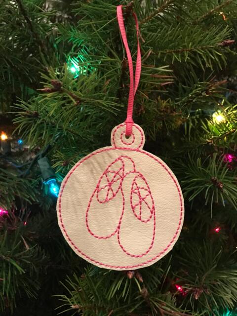Ready To Ship Ballet Slipper Embroidered Christmas Ornament Or Bag Tag - image 1