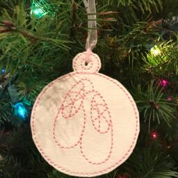 Ready To Ship Ballet Slipper Embroidered Christmas Ornament Or Bag Tag - thumbnail 2