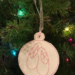 Ready To Ship Ballet Slipper Embroidered Christmas Ornament Or Bag Tag - thumbnail 3