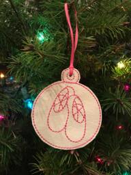 Ready To Ship Ballet Slipper Embroidered Christmas Ornament Or Bag Tag - thumbnail 1