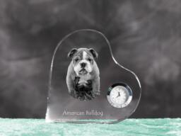 American Bulldog - Crystal Clock in The Shape Of A Heart With Image Pure-Bred Dog - thumbnail 1