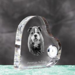 American Bulldog - Crystal Clock in The Shape Of A Heart With Image Pure-Bred Dog - thumbnail 3