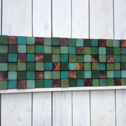 Reclaimed Wood Wall Art - Green & Turquoise Mosaic Sculpture - thumbnail 3