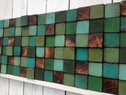 Reclaimed Wood Wall Art - Green & Turquoise Mosaic Sculpture - thumbnail 1