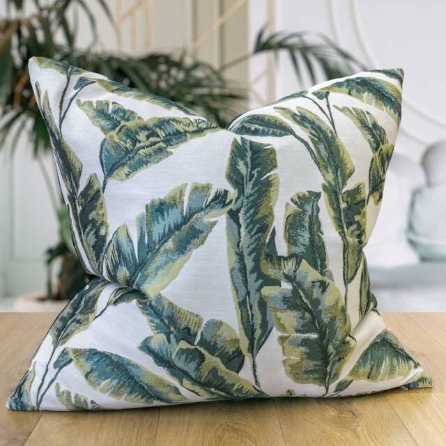 Banana Leaf Woven Extra-Large Cushion Cover. Exotic Jungle Leaves Design On A Natural Hessian Background. 23X23 - image 1