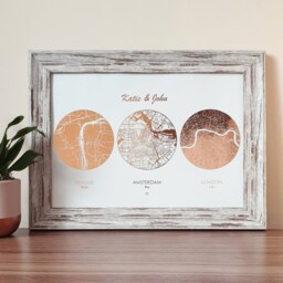 A4 Met Engaged Married Foil Map Print, Custom Multi Location Wedding Anniversary Personalised Print in Copper, Gold, Silver Or Rose Gold - thumbnail 1