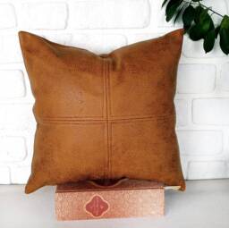 Camel Vegan Leather Pillow Cover Modern Decorative Stitched Cushion