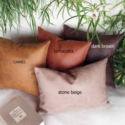 Camel Vegan Leather Pillow Cover Modern Decorative Stitched Cushion - thumbnail 4
