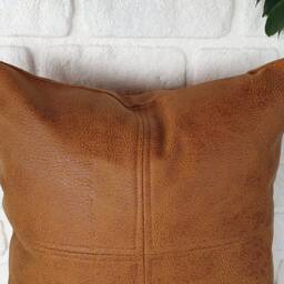 Camel Vegan Leather Pillow Cover Modern Decorative Stitched Cushion - thumbnail 3