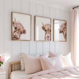 Peeking Highland Cow Nursery Print, Decor, Gift Kids Farm Bedroom Wall Watercolor Digital Print - thumbnail 2