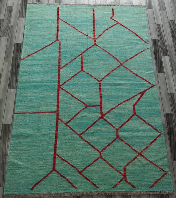 Minimalist Scandinavian Rug, Handmade Artisan Afghan Swedish Nordic Flatweave Natural Wool Kilim Rug 245x173 cm - image 1