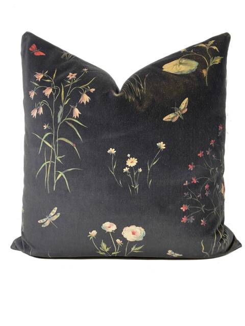 Schumacher Primavera Black Velvet Cotton Double Sided Cushion Cover Pillow - image 1