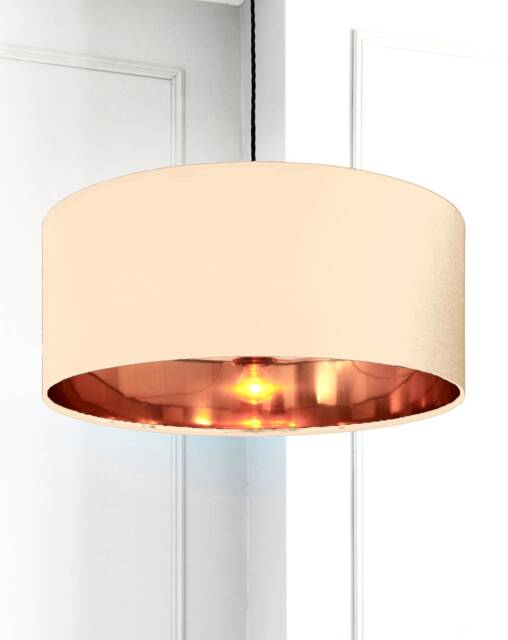 New High Quality Luxury Beige 1 Cotton Drum Fabric Lamp Shade Pendant Light Shape With Metallic Linings - image 1