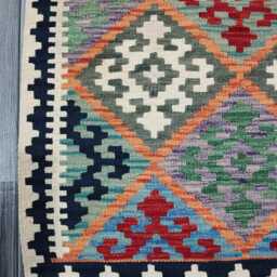 Tribal Vintage Rug, Handmade Artisan Afghan Turkish Scandinavian Navajo Bohemian Antique Style Flatweave Natural Wool Kilim Rug 126x82 cm - thumbnail 2