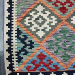Tribal Vintage Rug, Handmade Artisan Afghan Turkish Scandinavian Navajo Bohemian Antique Style Flatweave Natural Wool Kilim Rug 126x82 cm - thumbnail 3