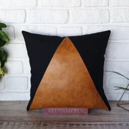 Color Block Faux Leather Pillow Cover Set Camel & Black - 16x16'' - thumbnail 3