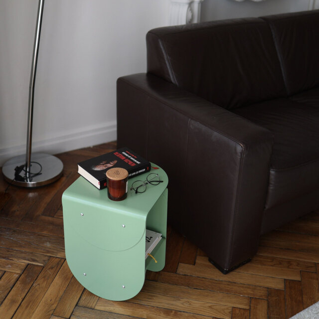 Narrow Green Metal Side Table, Modern Coffee Loft End Small Bedside Minimalistic Handmade Furniture, Housewarming Gift - image 1