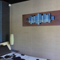 Mid Century Modern Art Wall Sculpture Abstract Art, Witco Bridge Painting Hanging Wood Artwork, Danish Tiki Atomic Decor Infinity - thumbnail 2