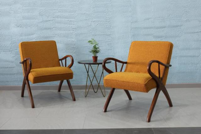Accent Chair - Mid-Century Modern Wooden Legs Linen/Leather Velvet Upholstery Mid Century Decor - image 1
