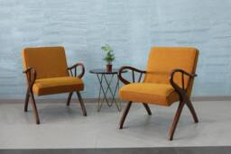Accent Chair - Mid-Century Modern Wooden Legs Linen/Leather Velvet Upholstery Mid Century Decor - thumbnail 1